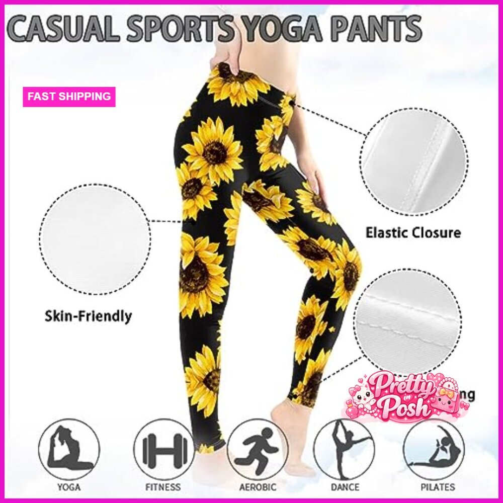Polyester Spandex Leggings High Rise Workout Tights Stretchy - Picture 7 of 7